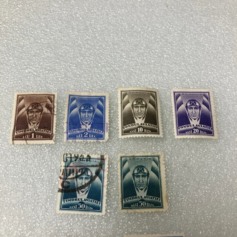 8 USED Romania Stamps: 6 Heads of Aviator AJ1658 1932 Stamps & 2 of 1936 Pilot. - Image 3 of 4
