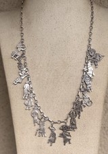 925 Sterling Silver Native American Kachina Dancers Tribal Necklace 49.9gr 0