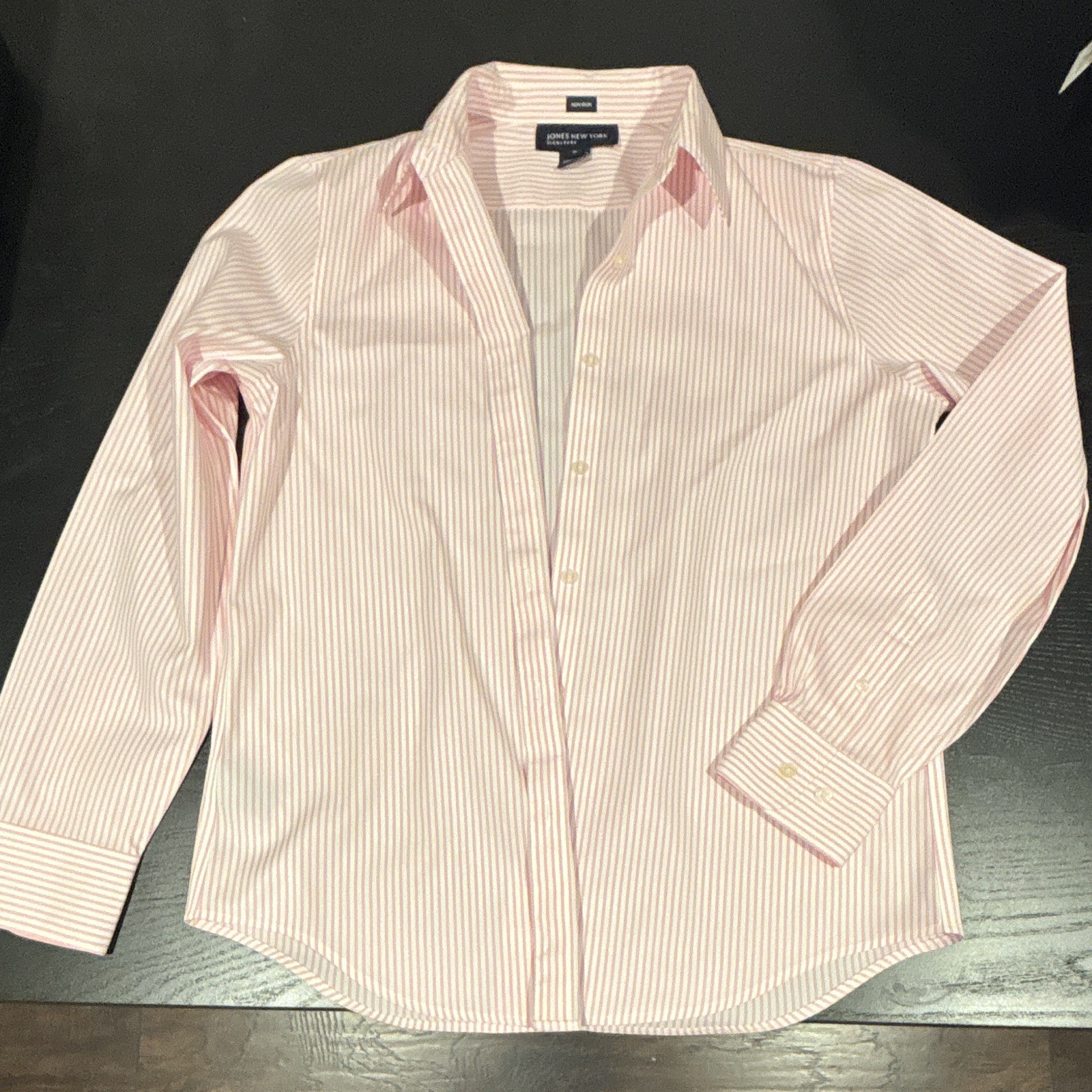 Jones New York Signature Shirt Button Down Pink & White Stripe Long Sleeve