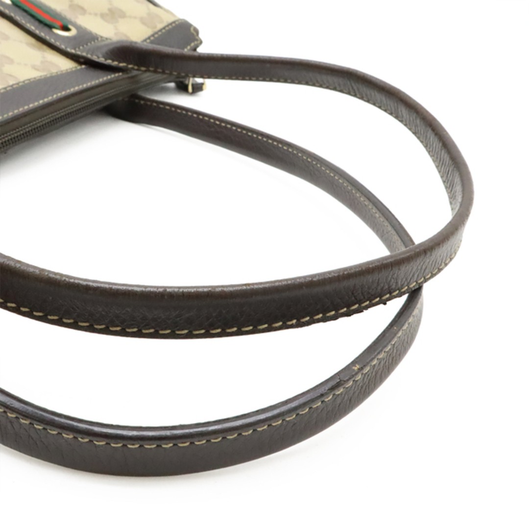 GUCCI GG Crystal Sherry Tote Bag Coated Canvas Khaki Beige Dark Used thumbnail 6