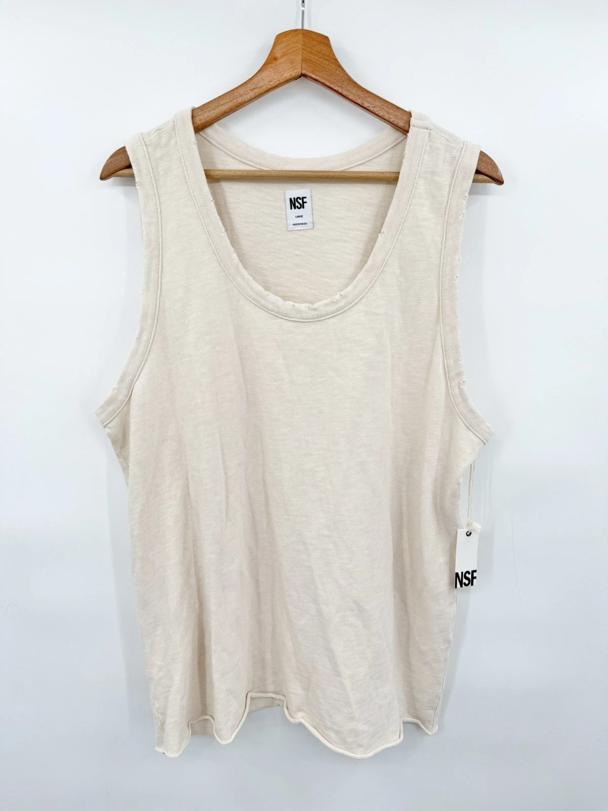 NEW NSF Clothing Women’s Tank Top Distressed Off White Size Large USA Made
Opens in a new window or