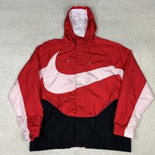 Nike Jacket Mens Large Red Trademark Swoosh Woven Lined Windbreaker DD5967-657