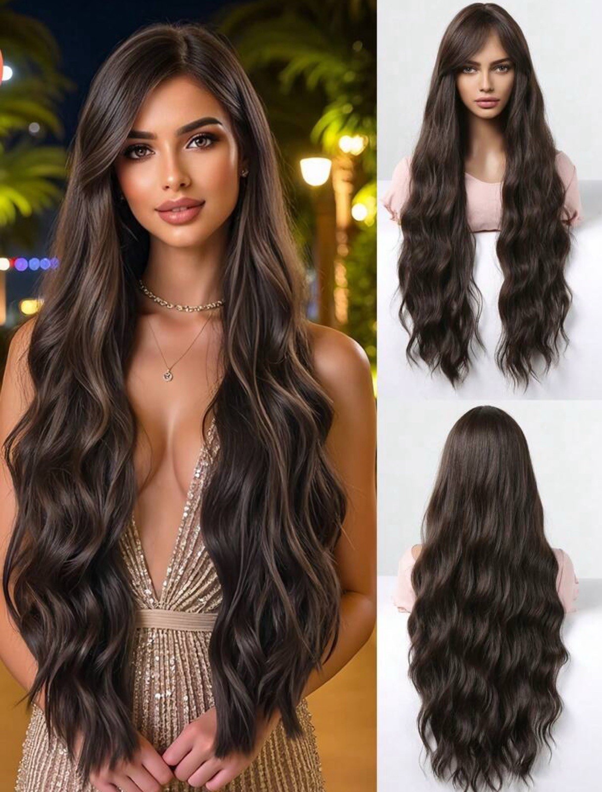 Perruque synthétique wig brun foncé 75cm idéale pour vos soirées soirées costumées et événements glamour