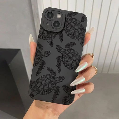 Black Sea Turtle Print Silicone Phone Case for iPhone 16 15 14 Pro Max 11 12 13 - Picture 44 of 60