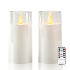 Flameless LED Pillar Candles Set of 2, Remote Control Timer, White