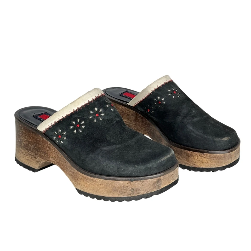 Tommy Hilfiger Y2K Chunky Clog Women's SZ 7 Wooden heel Floral Platform VTG Mule - Image 3 of 4
