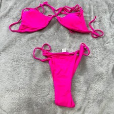 Bikini Set Womens Size S Hot Pink Neon Triangle High Cut Swimsuit Beach Barbie
