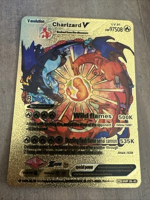 Charizard V Gold Foil Collectible Card HP 97508 Wild Flames Attack