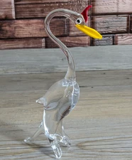 Murano Style Clear Glass 6" Bird (Swan?) Unbranded
