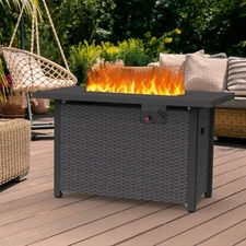 42'' Propane Fire Pit, 50,000 BTU Auto-Ignition Gas Fire Pit Table w/ Lid
