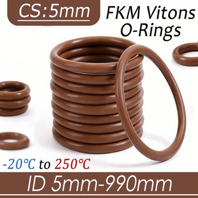 FKM Rubber O Ring 5mm Cross Section Brown Sealing Ring, 5-990mm ID 15-1000mm OD