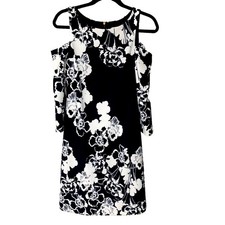 Eliza J Womens A-line Dress Navy White Cold Shoulder Lined Gold Zip Cocktails 10