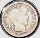 1909 D Barber Silver Dime 10c Ten Cent US Coin Denver Mint  *402
