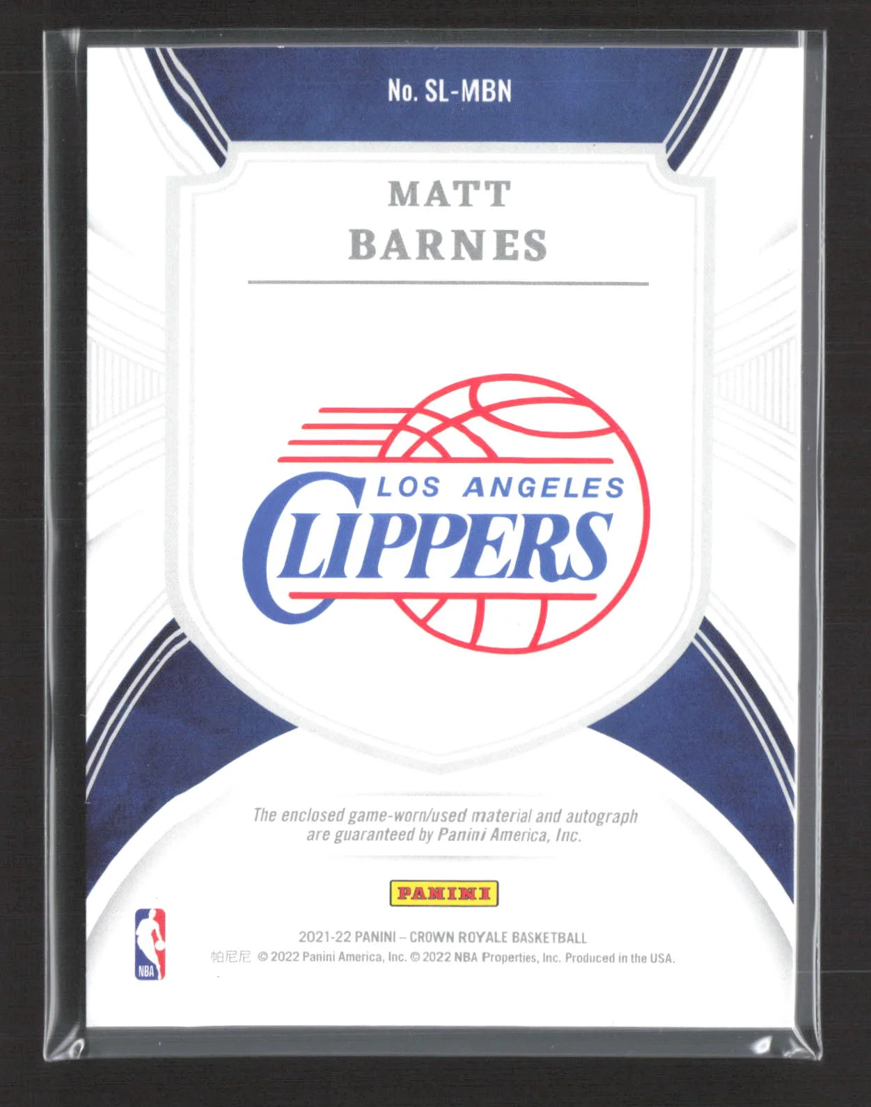 2022 Panini Crown Royale Silhouettes Matt Barnes #SL-MBN Patch Auto Platinum 1/1 view 2