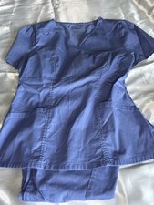 Jaanuu Women s Blue Solid Scrub Set V-Neck Top Jogger Pants Size S