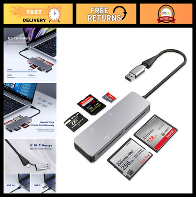 5-in-1 CFast 2.0 Card Reader, USB C & USB 3.0 Multi-Slot Adapter, 5Gbps Transfer