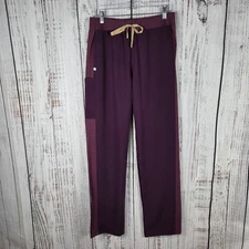 Figs Livingston Basic Scrub Pants Womens MT Tall Burgundy Straight Leg New