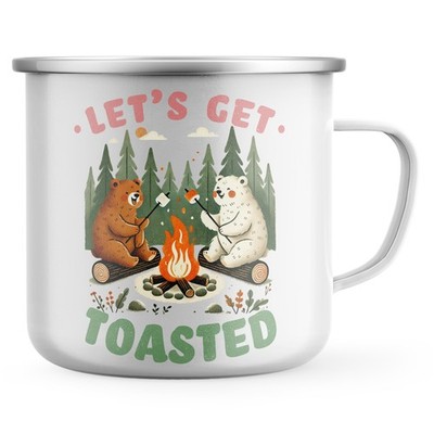 Let's Get Toasted Emaille Camping Becher Bären Toasten Marshmallows Outdoor Liebe...