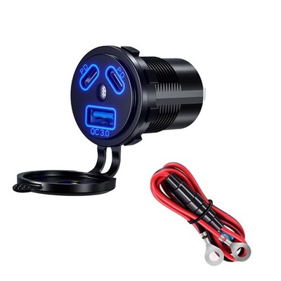1Pcs Dual PD+QC 3.0 USB Port Car Cigarette Lighter Socket Plug LED Indicator