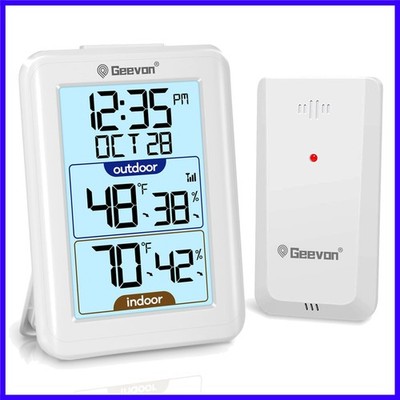 Digital Hygrometer Indoor Outdoor Thermometer Wireless with Clock, Backlight ...