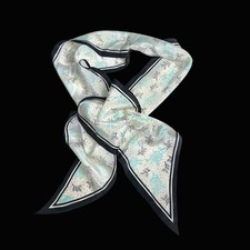 Vintage Floral Polka Dot Skinny Oblong Scarf White Teal Black Pointed Ends 60in