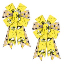ABTOLS 2PCS Bumble Bee Wreath Bows, Black Yellow Bee Bows for Wreath Yellow Whit