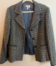 Talbots Blue Tweed Button Blazer Womens 16 Made In USA