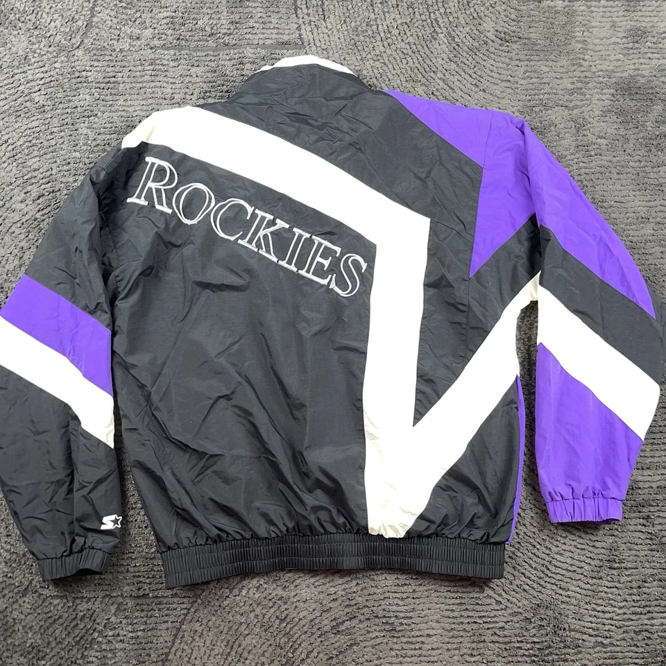 Jaqueta corta-vento masculina vintage Starter Colorado Rockies MLB M retrô anos 90 preta - Imagem 2 de 4