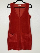 Marine Layer Millie Shift Velour Corduroy V-Neck Mini Dress XS Burgundy Red EUC