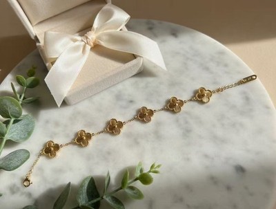 Gold Pattern Clover Bracelet 18K Gold Plated Stainless Steel