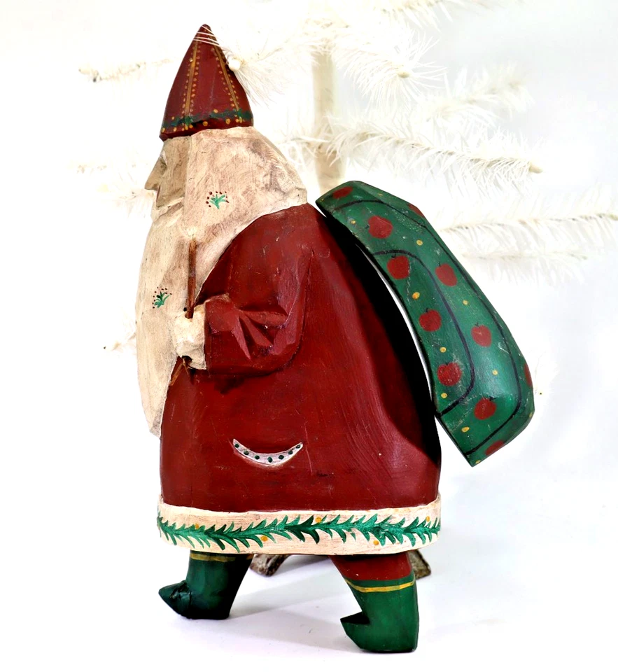 vtg L. Koosed hand carved wood folk art Santa 12" w/ bag artist signed primitive - Image 3 of 4