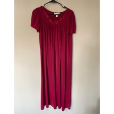 2 Miss Elaine Classics Nightgowns Long Red Teal Tricot Silky Cap Sleeve Womens S