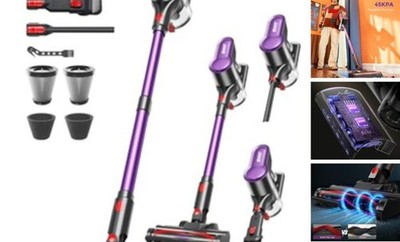 Cordless Vacuum Cleaner, 500W 45KPA 50Mins Stick Vacuum Cleaners for Purple
