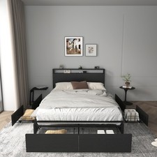 Full Bed Frame Storage Headboard with Charging Station Solid and Stable