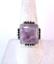 Purple Quartz Ring Vintage Square Solitaire Sterling Silver Size 8 Band
