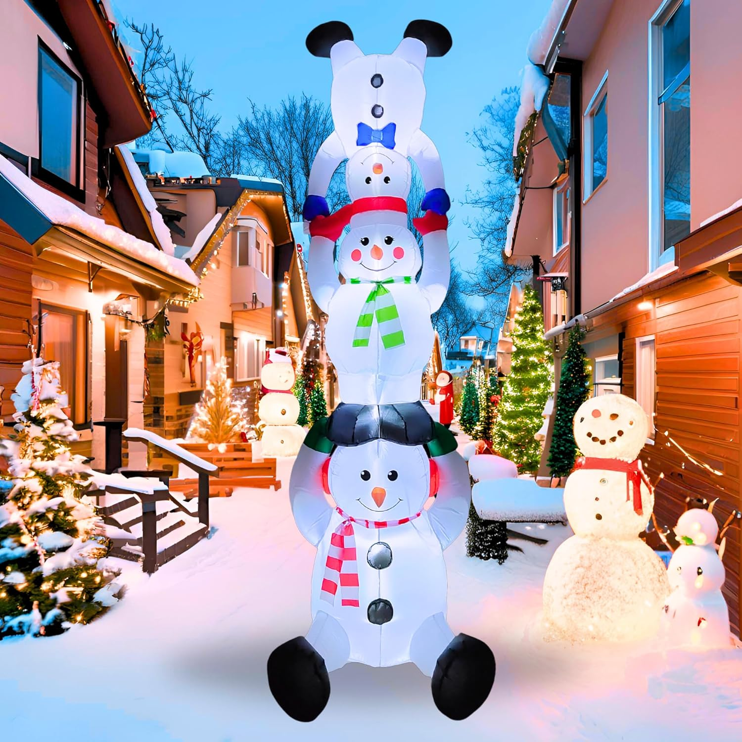 10FT Christmas Inflatables 3 Snowman 2025 NEW LED Outdoor Decoration