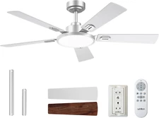 Ceiling Fans with Lights, 52 Inch Silver Ceiling Fan with Light and Remote Contr