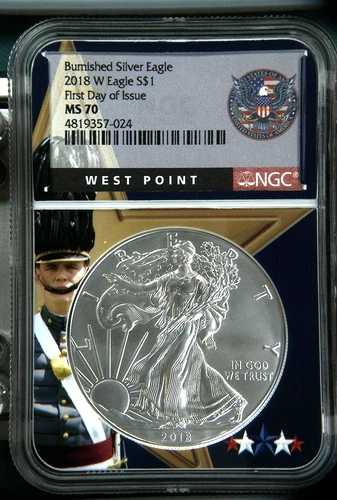 2018-W Burnished Silver Eagle, NGC MS70, First Day of Issue