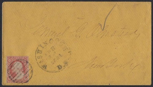 US 1861 WASHINGTON DC CIVIL WAR PERIOD Sc 26 2 DAYS AFTER CIVIL WAR STARTED 4 14 - Picture 1 of 2