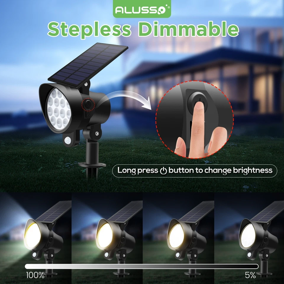 ALUSSO Solar Spot Lights Outdoor Motion Sensor 3CCT Super Bright Spot Lights US - Image 4 of 4