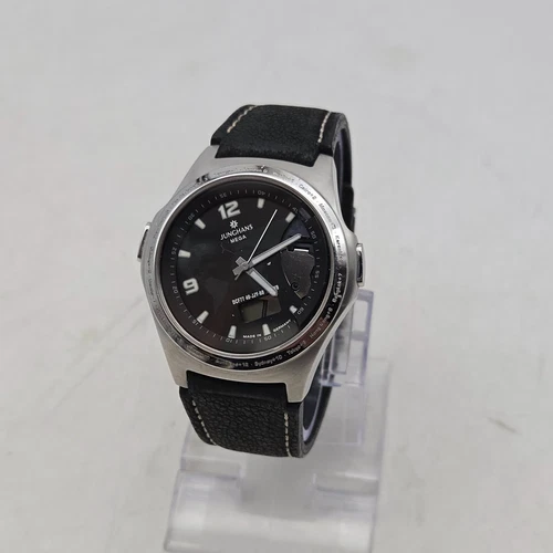 Junghans Mega Wrist Watch Radio Controlled Stainless Steel Leather World Time