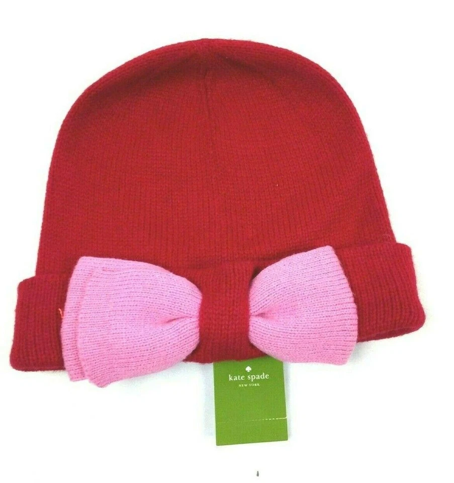 Gorro rojo Kate SpadeNew York Girls con lazo de color rosa, talla única Foto 2 de 4