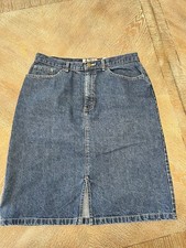 Eddie Bauer Denim Skirt Sz 10 Front Slit Mini Waist 30 Length 22 pockets