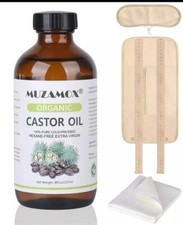 MUZAMOX Castor Oil Organic Cold Pressed Unrefined Glass Bottle 8fl.oz Expire 26