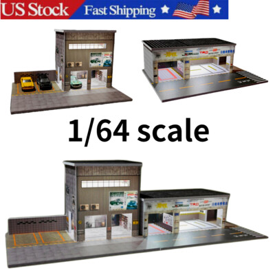 Diorama 1:64 Diecast Garage Car Parking Lot Model Lighting Scene Display Case US