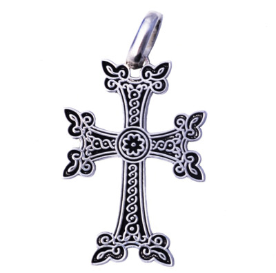 Medium Size ARMENIAN CROSS STERLING SILVER 1 1/2'' TALL  U.S.A. Seller w/ Black