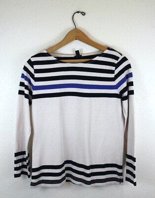 J Crew Breton Stripe Boat Neck Shirt XS White Blue Top Thick Cotton