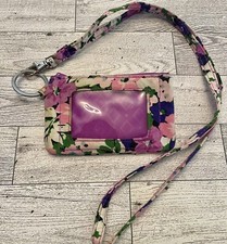 Vera Bradley Flower Garden Purple Floral Zip ID Case Lanyard Key Ring