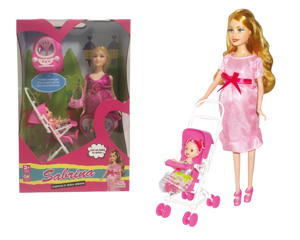 Bambola tipo Barbie incinta con Bambino in Pancia Passeggino Bebe Dolce  Attesa