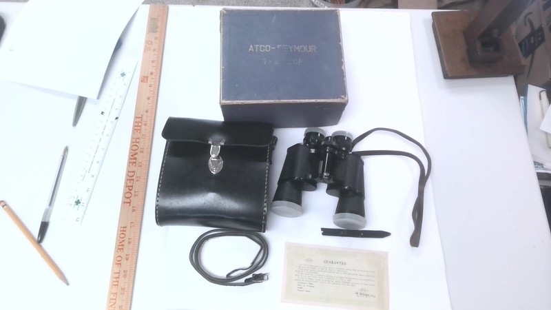 ATCO-SEYMOUR BINOCULARS No. T22073 7x35 ZCF with Box + Case + Lens Caps pre-1964